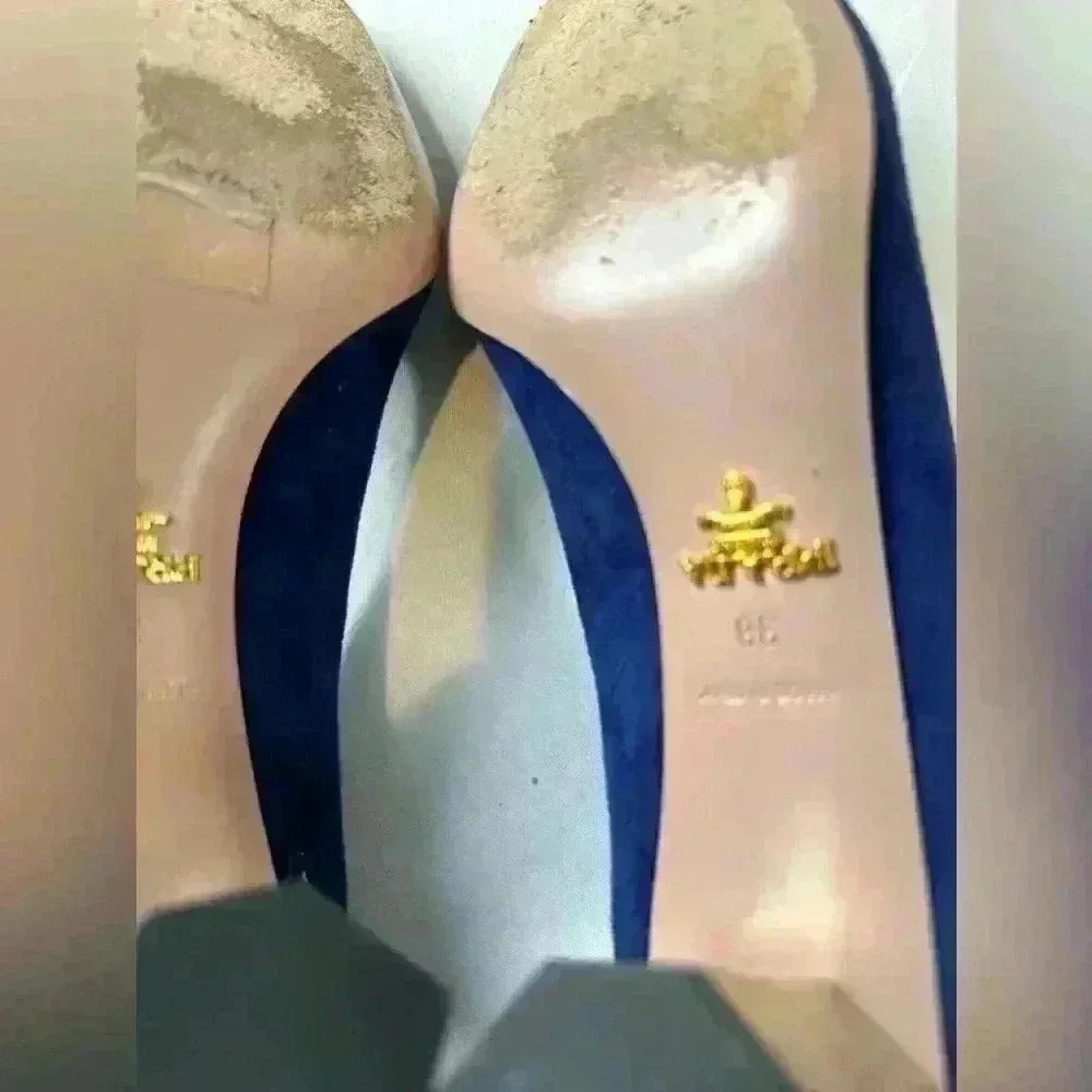 PRADA Calzature Donna Blue Suede Hexagon Heel Pumps, Size 38 - Picture 8 of 13